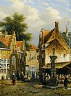 Square Canvas Paintings - Market in a Town Square